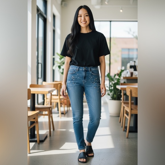 Abercrombie and Fitch- 26- Super Skinny Ankle High Rise Jeans Embroidered Stars - Picture 1 of 9